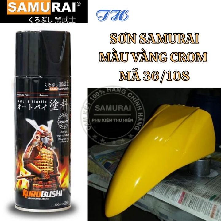 Sơn Xịt Xe Máy Chính Hãng Samurai Vàng Crom 36/108 - Bám Dính Tốt Trên Mọi Bề Mặt