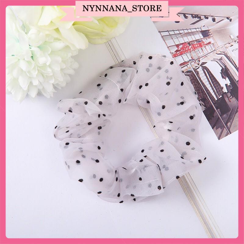 Dây cột tóc vải Scrunchies châm bi xinh, đồ buộc tóc scrunchies phụ kiện tóc [Siêu Sale] [Ảnh thật] [Chính hãng]