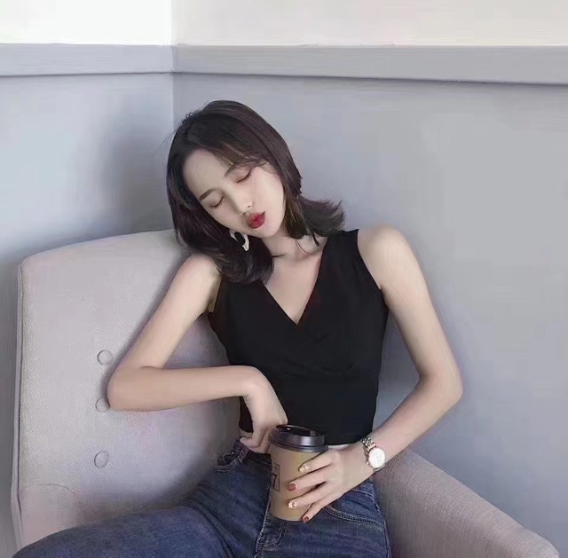 Áo Croptop cổ chéo có đệm mút chất thun lạnh Cao Cấp