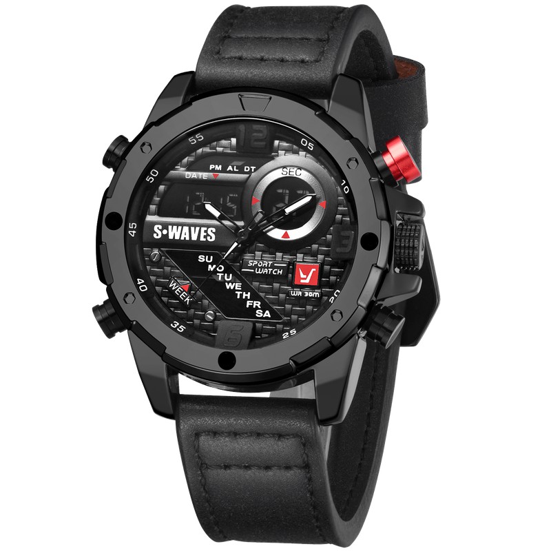 Đồng Hồ Nam Swave Thể Thao Nam Tính, Hiển Thị 2 Mặt Kim Điện Tử Song Song, Dây Da Mặt Kính Sapphire Cao Cấp | BigBuy360 - bigbuy360.vn