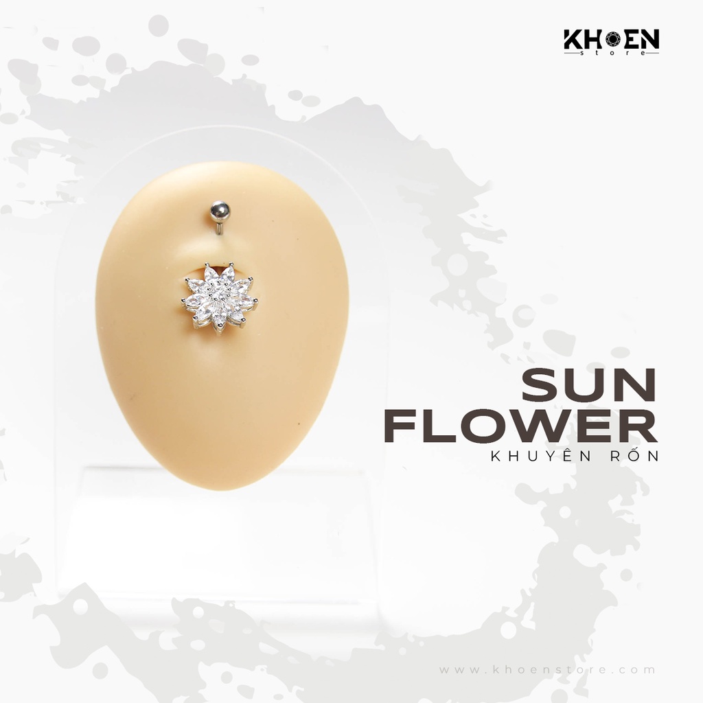 Khuyên Rốn Đá hoa 9 cánh - Thép không gỉ - Khoen Store