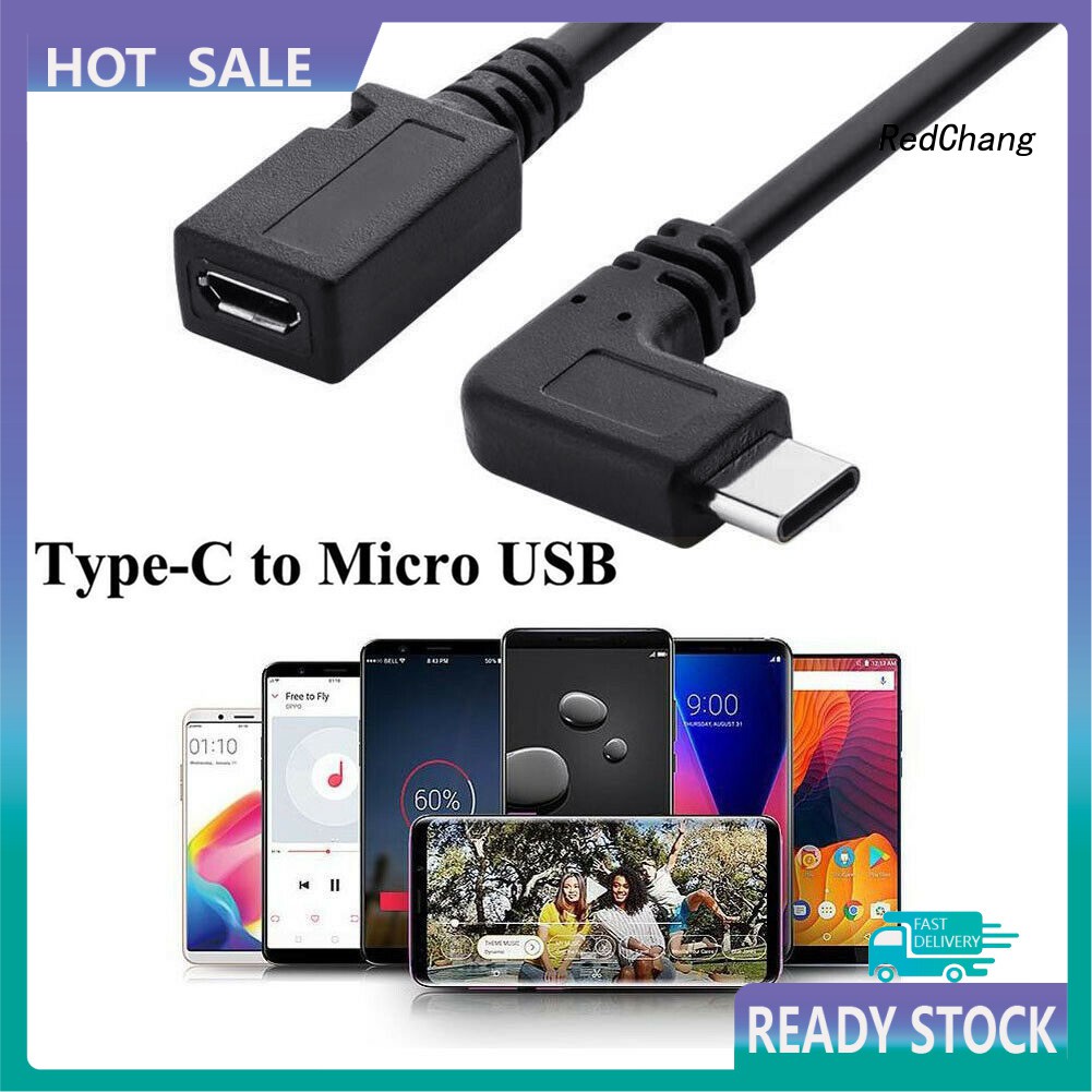 -SPQ- 25cm USB 3.1 Type C Male Left Right Angle to Micro USB 5-Pin Female Sync Cable