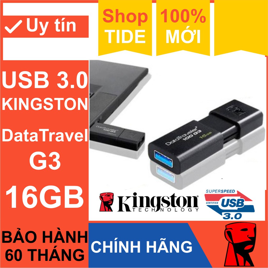 USB 3.0 Kingston 16GB – DataTraveler 100G3 – CHÍNH HÃNG – Bảo hành 5 năm