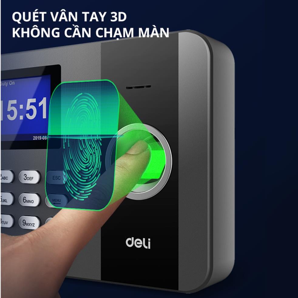 Máy Chấm Công Quét Vân Tay Và Nhận Dạng Khuôn Mặt Deli - Màn Hình 2.8inch, Cổng Kết Nối USB - Nhiều Ngôn Ngữ - E3765 .