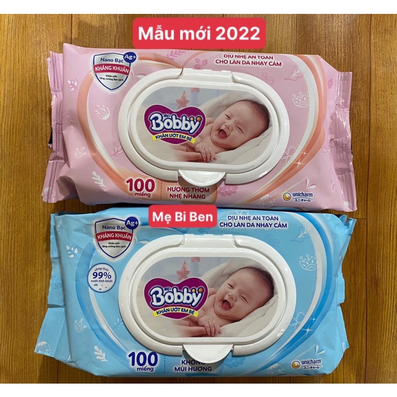 [CHÍNH HÃNG COMBO 4 GÓI] Khăn ướt Bobby không mùi/có mùi 100 miếng/gói - DATE MỚI