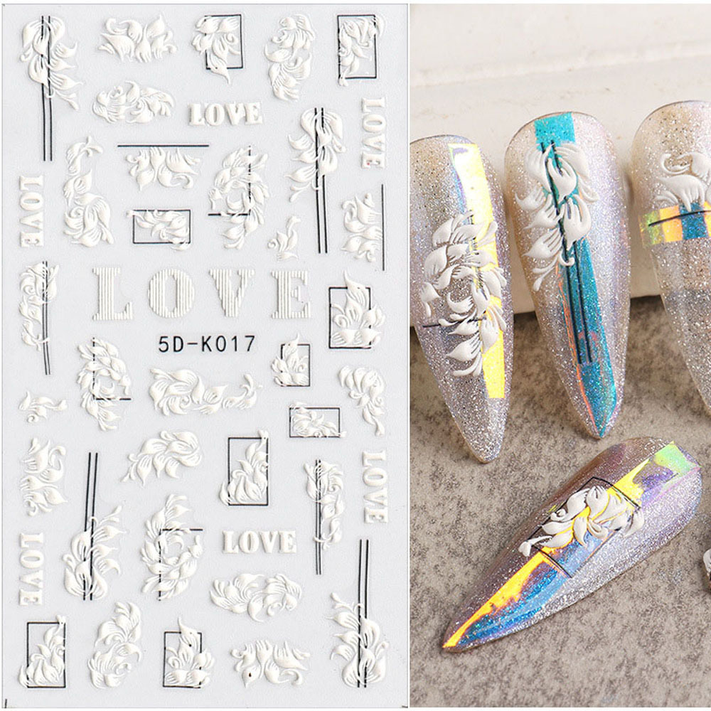 [Hàng mới về] Miếng dán móng tay nghệ thuật họa tiết ren hoa trắng trang trí thủ công dành cho bạn nữ