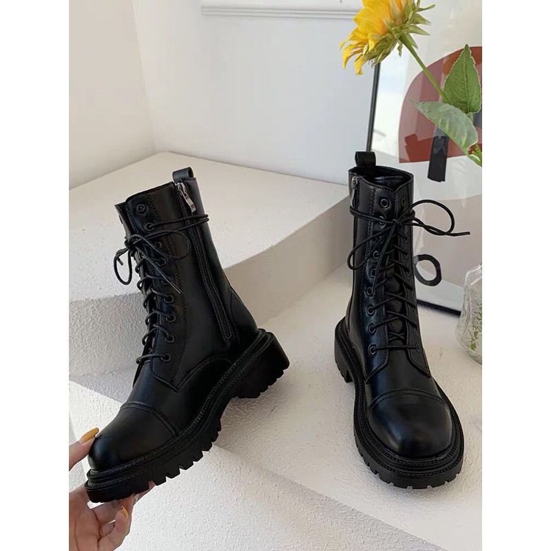 GIÀY BOOTS OXFORD ULZZANG CAO CỔ 25CM BUỘC DÂY ĐẾ CAO 5.5CM - ảnh thật ở cuối - B10 đế răng cưa