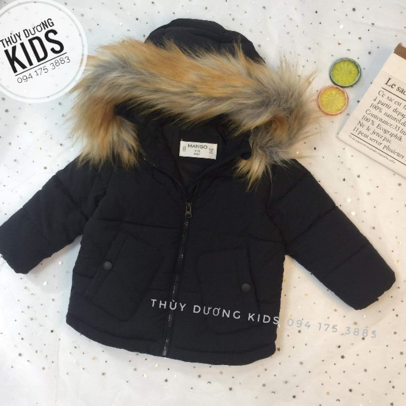 Áo phao Mango 4 màu 3 lớp mũ lông VNXK cho bé trai 9/12m-3/4y