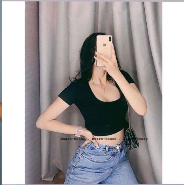 Áo thun cổ vuông croptop L1