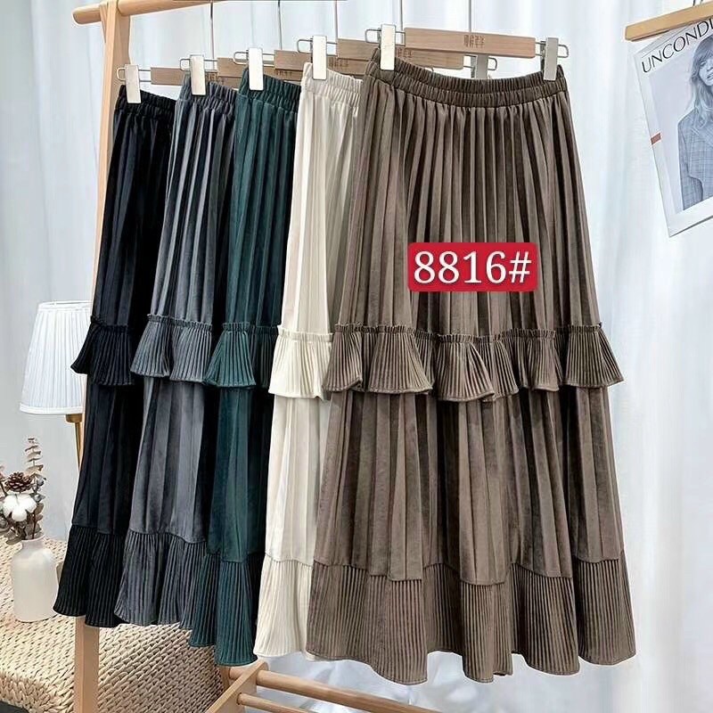 Chân váy nhung tuyết 2 tầng xoè dáng dài midi QC siêu xinhh