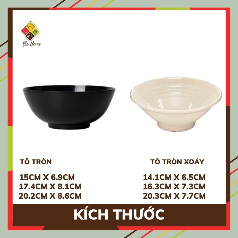 Tô Nhựa Melamine BEHOME Bát Đĩa Nhựa Bộ Bát Ăn Cơm To Melamine Tô Ăn Phở Chịu nhiệt độ Cao Hàng Cao Cấp Hàn Quốc