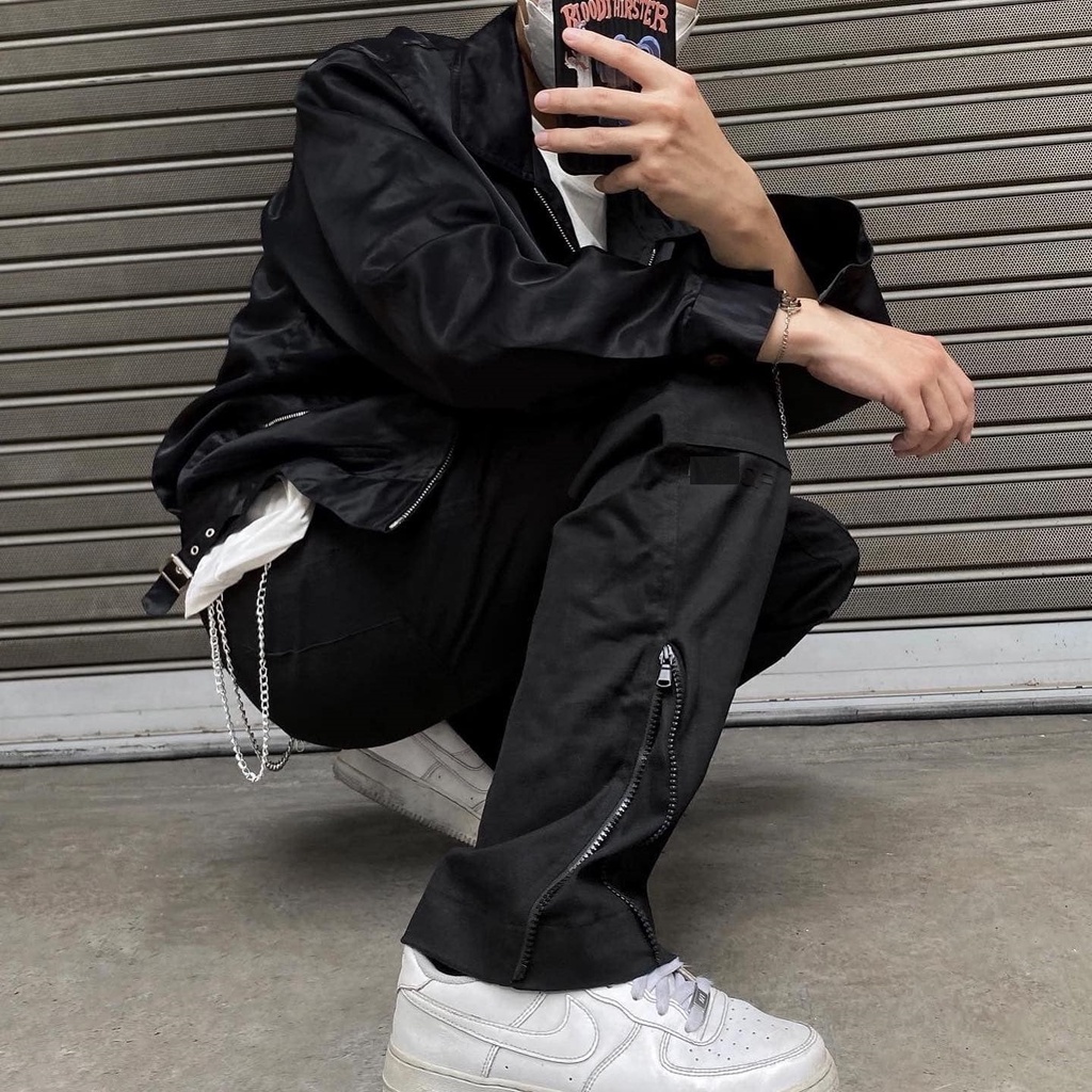 Quần kaki 100% cotton khóa kéo ống BLACK ZIPPED PANTS Godmother