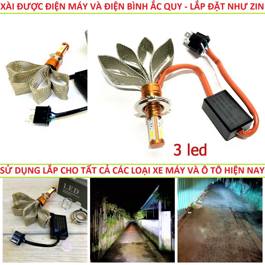 ĐÈN PHA LED XE MÁY Ô TÔ XÀI ĐIỆN MÁY KHÔNG BỊ CHỚP LẮP NHƯ ZIN CHO CÁC LOẠI XE MẪU MỚI