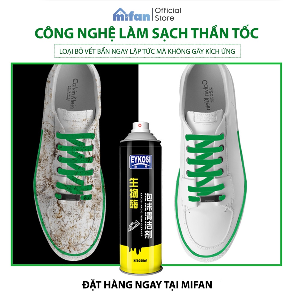 [Mã BMINCU50 giảm 50K đơn 250K] Chai Xịt Vệ Sinh Giày Cao Cấp Eykosi 250 ml - Làm sạch, trắng giầy dép siêu tốc - Mifan