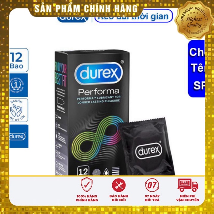 [Che Tên SP] Bao cao su Durex Perfoma Hộp 12 bao - chữa xuất tinh sớm, kéo dài thời gian