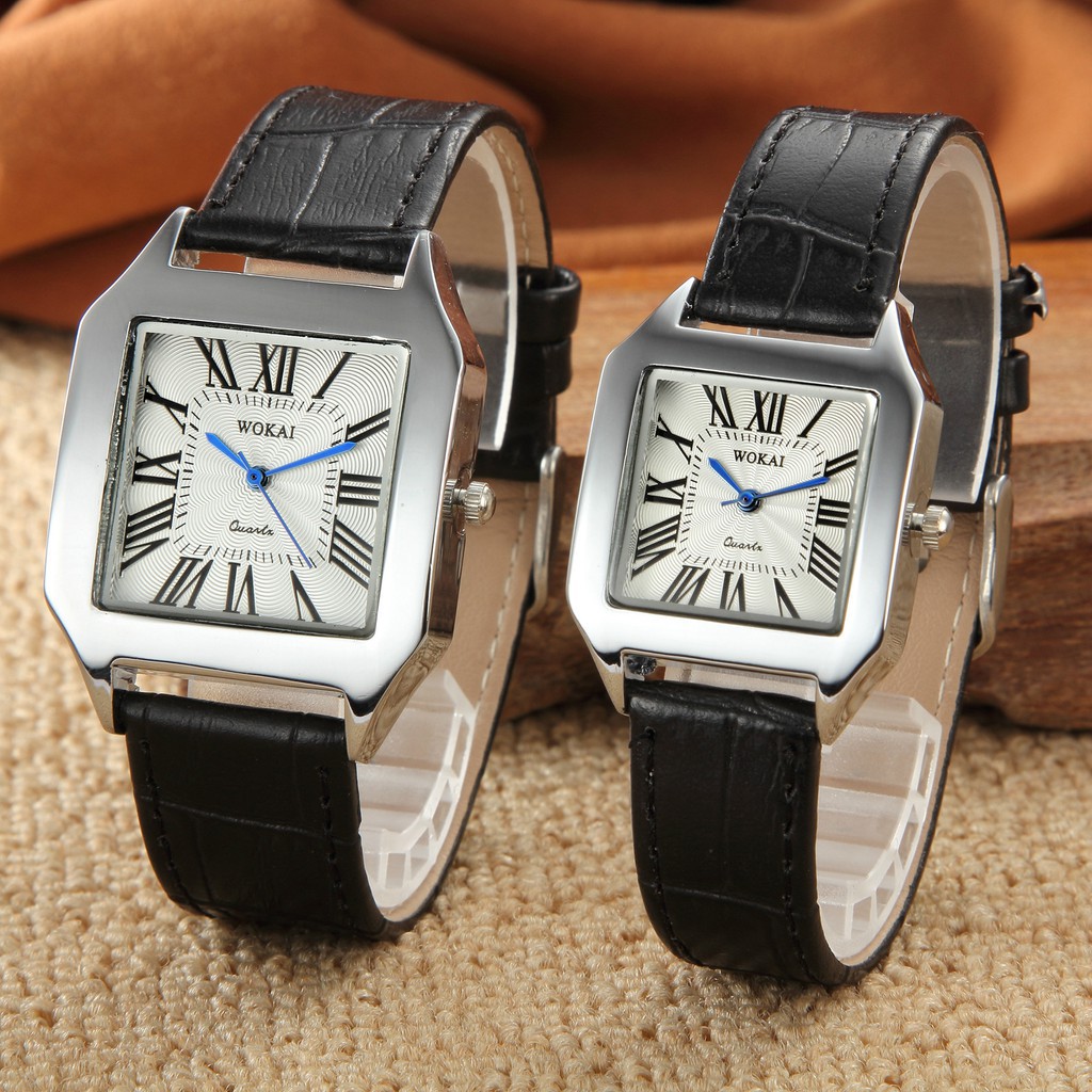 Đồng hồ thời trang nam nữ Wokai mặt vuông La mã Dây da SS207