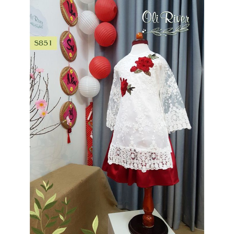 Áo dài thêu nổi 3D họa tiết ren nổi