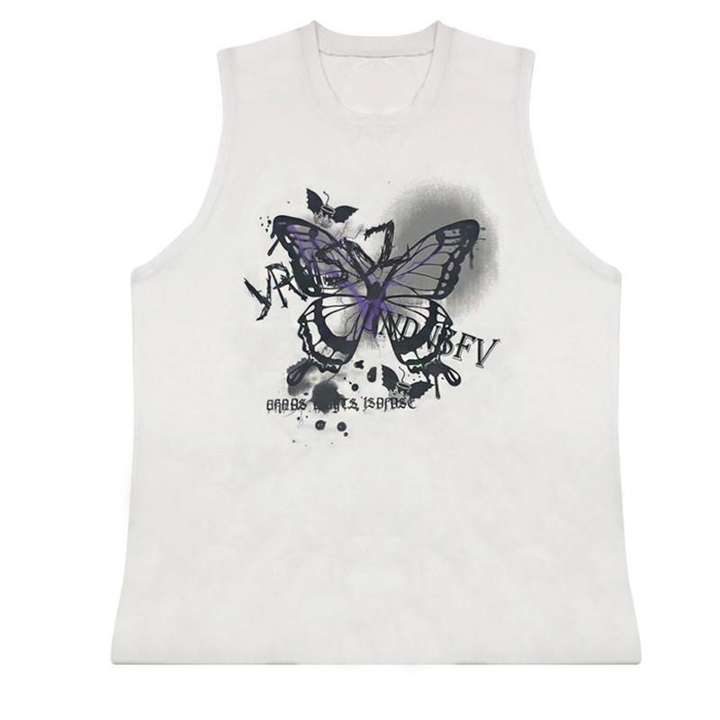 Jiashucheng Áo Thun Sát Nách Dáng Rộng In Hình Bướm Thời Trang Mùa Hè Cho Nữ