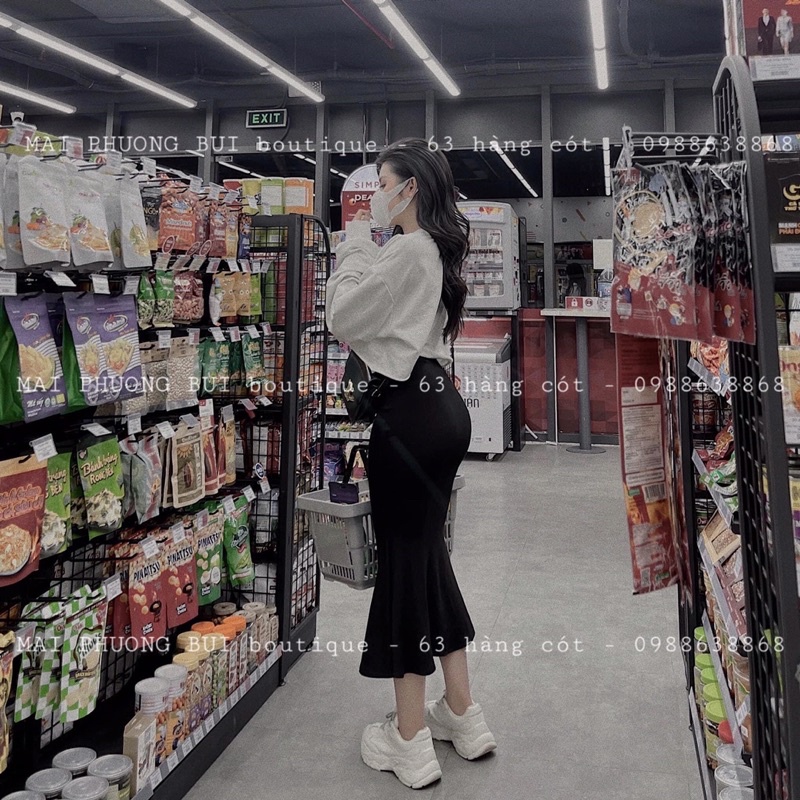 Chân váy đuôi cá xòe dáng dài chất len tăm hot hit