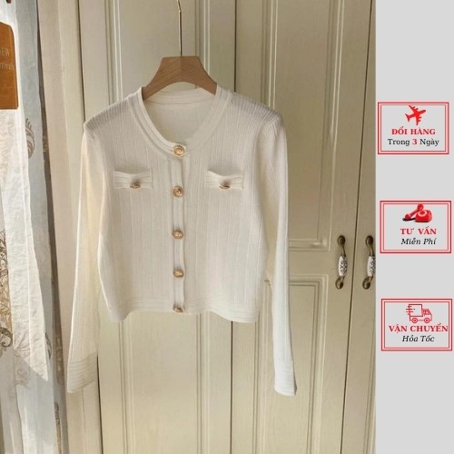 Áo len nữ dai tay cổ tròn cúc ngực ulzzang Hàn Quốc mùa thu đông