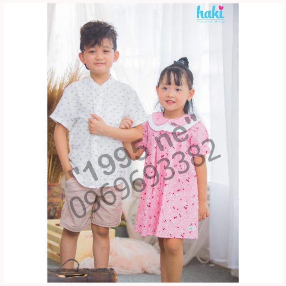 Váy cổ sen hai lớp HAKI - Hồng hoa nhí-HK479 ( Hàng Việt Nam xuất khẩu)
