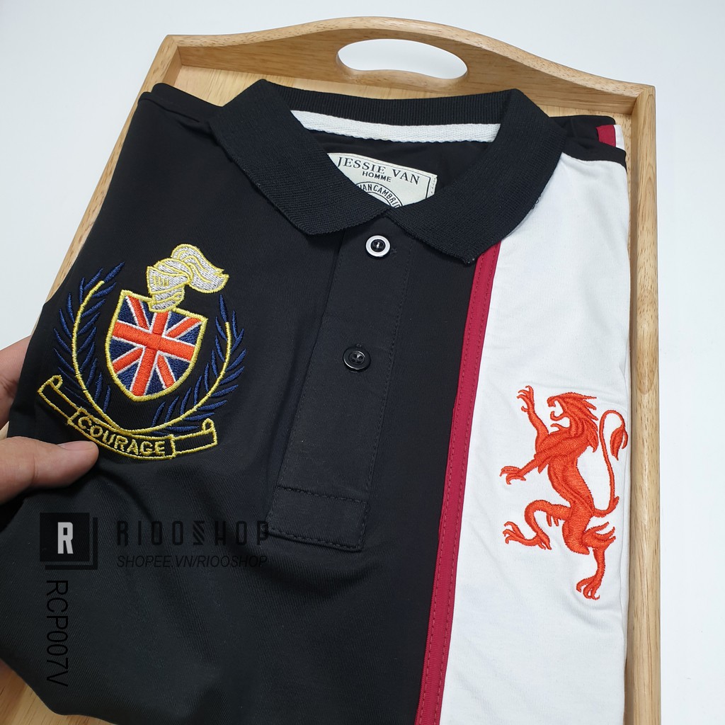 Áo phông nam có cổ tay ngắn Kỳ Lân họa tiết thêu cực đẹp RCP007V - áo thun nam form rộng Riooshop | BigBuy360 - bigbuy360.vn