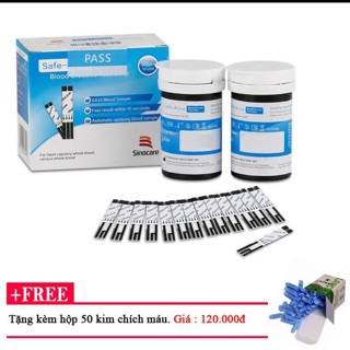 Que thử đường huyết sinocare SAfE ACCU hộp 50 que thử tăng 50 kim chích máu