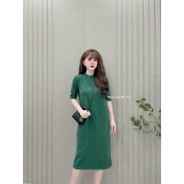 Đầm Len Quảng Châu Dáng Suông Màu Trơn, Váy Len Lông Thỏ Cao Cấp