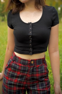2101 - Áo croptop khuy bấm trước