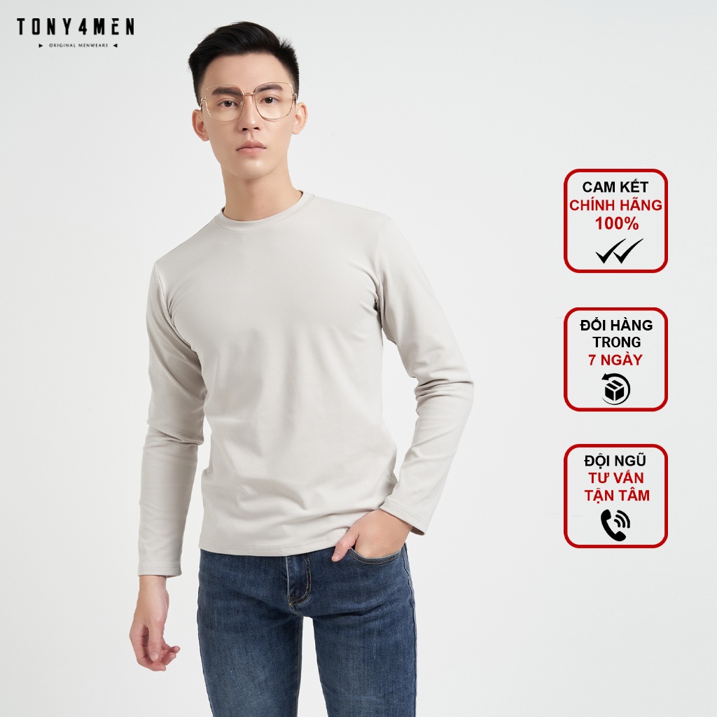 Áo Thun Nam Dài Tay Tony4men Chất Liệu Nỉ Cao Cấp Mềm Mịn Co Giãn Nhẹ Thiết Kế Cổ Tròn Basic Form Slimfit AN8032