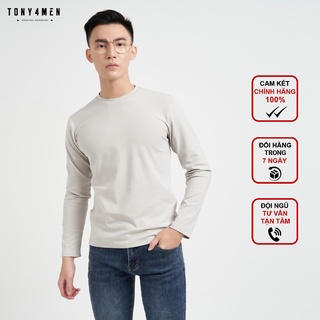 Áo Thun Nam Dài Tay Tony4men Chất Liệu Nỉ Cao Cấp Mềm Mịn Co Giãn Nhẹ Thiết Kế Cổ Tròn Basic Form Slimfit AN8032