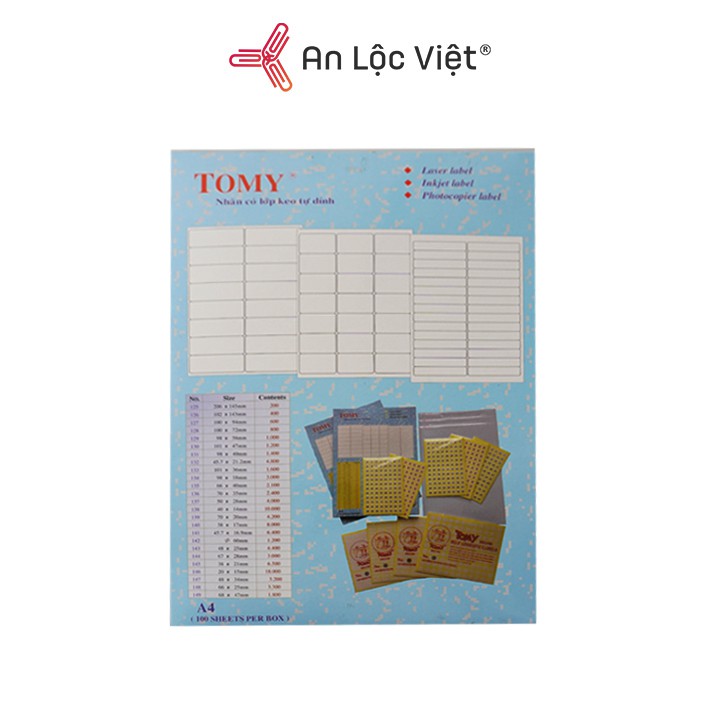 Giấy decal Tomy A4 in mã vạch - Hộp 100 tờ nhãn có lớp keo tự dính (Mã số từ 125 - 149)