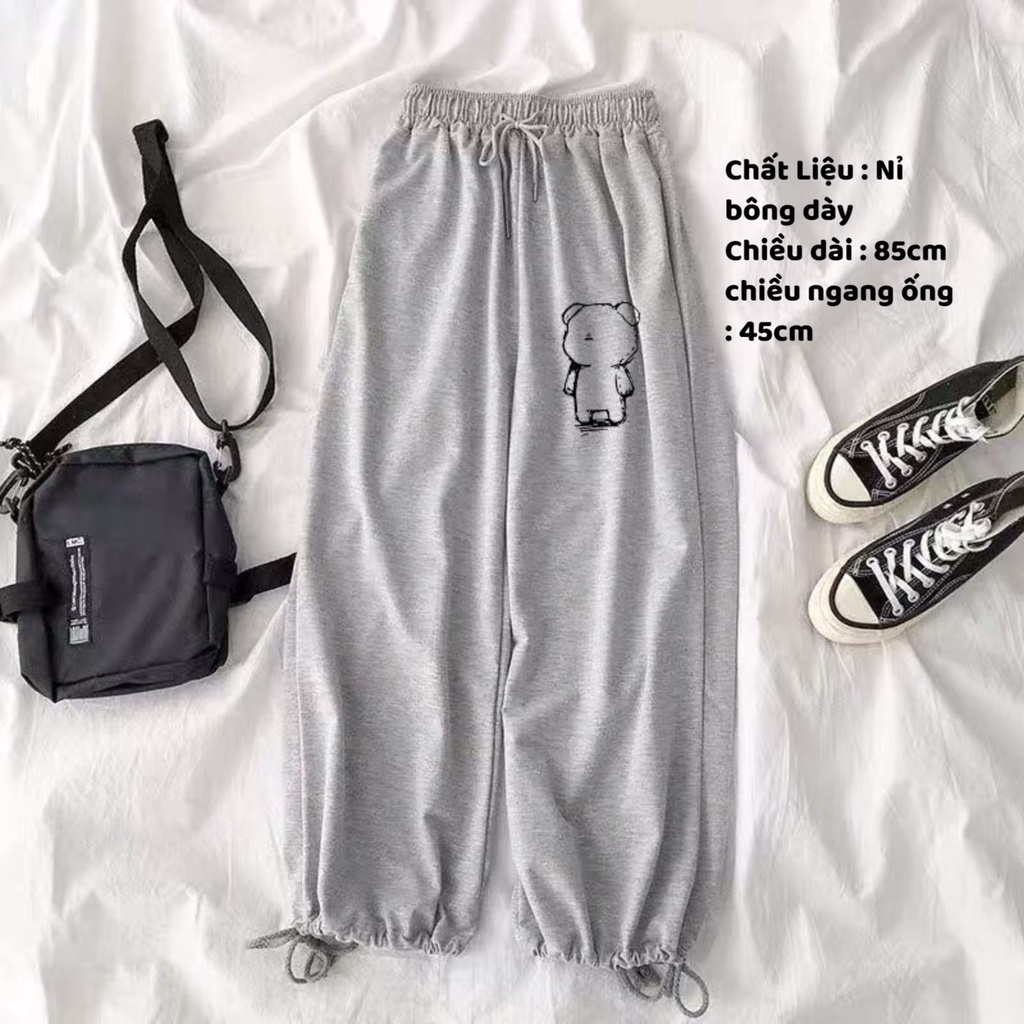 [Mã FAMARAL1 giảm 10K đơn 50K] Quần boom nữ chất liệu nỉ , Quần jogger Nữ in hình gấu có dây rút ở chân