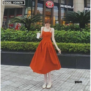 Đầm 2 dây cam dáng dài- VD5679