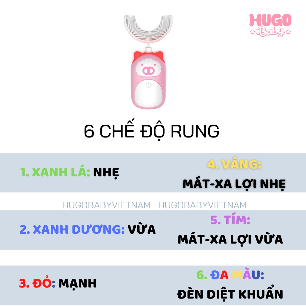 Bàn chải điện chữ U cho bé, máy đánh răng tự động - Hugo Baby