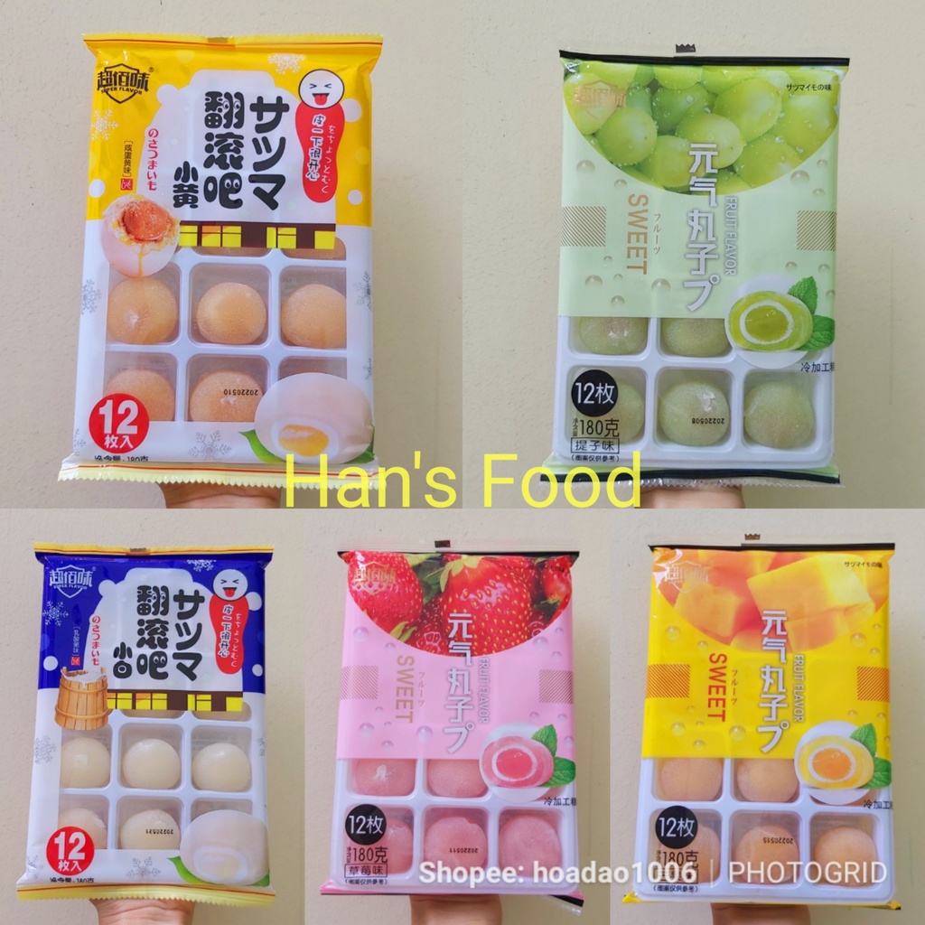 BÁNH MOCHI KEM LẠNH TRÁI CÂY GÓI 180G: Trà xanh, Dâu, Xoài, Sữa, Trứng muối, Nho