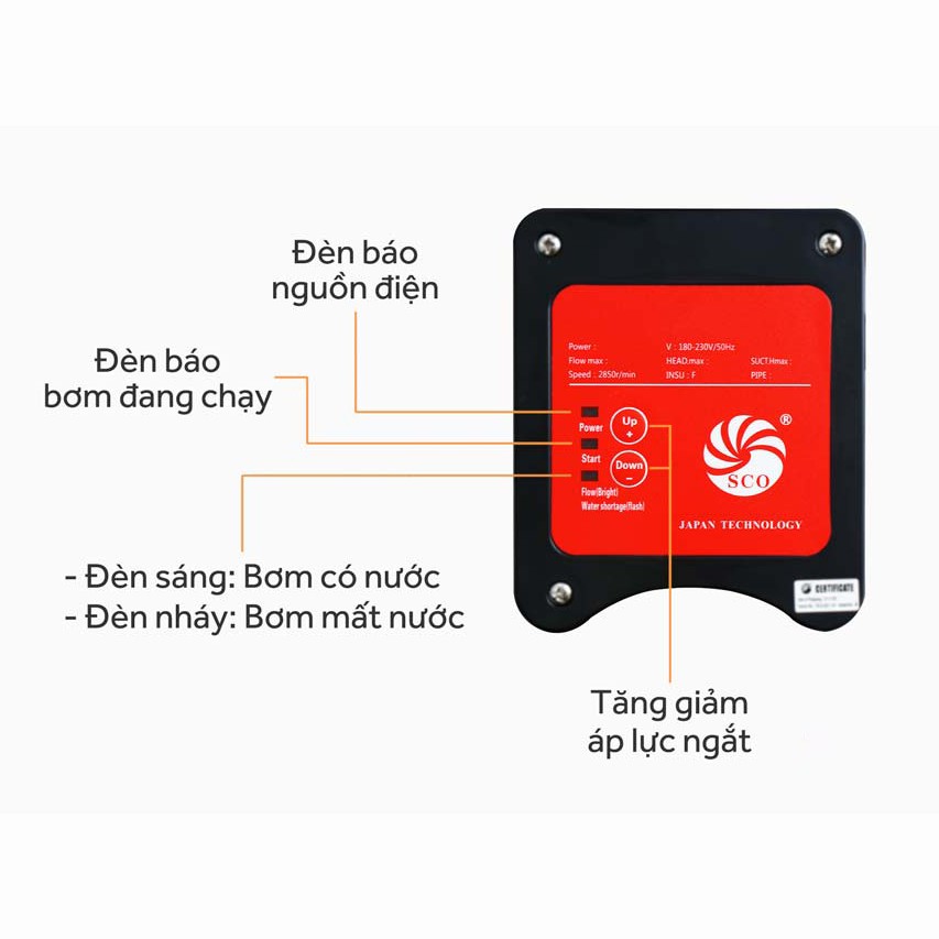 Máy bơm tăng áp điện tử SCO CPM 400A - 400W, bơm tăng áp nước nóng 100 độ, motor lõi đồng 100%