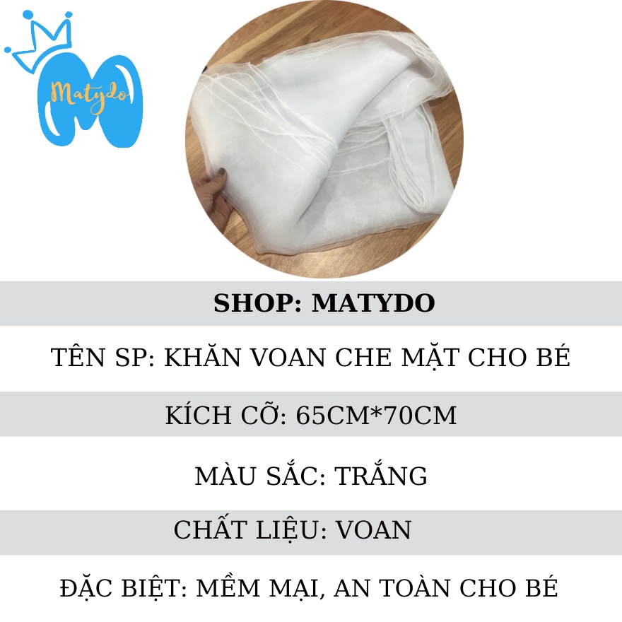 Khăn voan bông bay che mặt MATYDO chống dịch chống bụi cho trẻ đi tiêm phòng an toàn