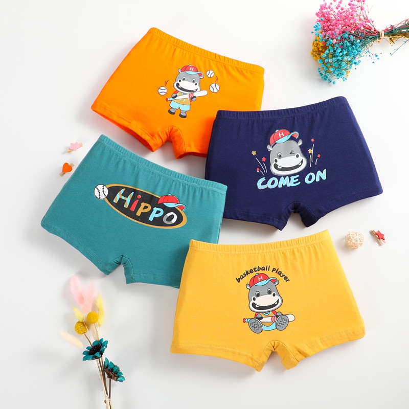 Bộ 4 quần lót boxer cotton SMY mềm mại co giãn thoáng khí in hoạt hình dễ thương cho bé trai