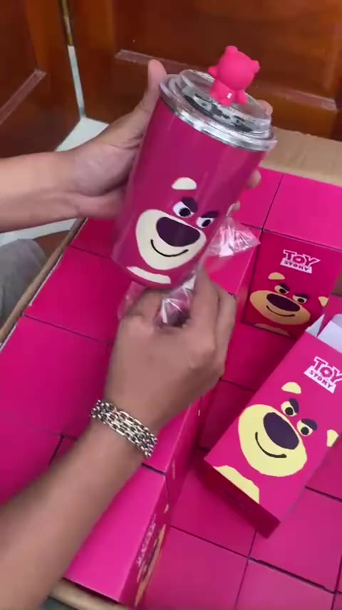 Cốc Gấu Dâu Losto, Ly Giữ Nhiệt Tiện Dụng Kèm Ống Hút Bằng Thép Không Gỉ, Dung Tích 450ml-mp | BigBuy360 - bigbuy360.vn