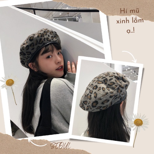 Mũ nồi nữ họa tiết da báo, mũ beret nữ phong cách Hàn Quốc mã BR1
