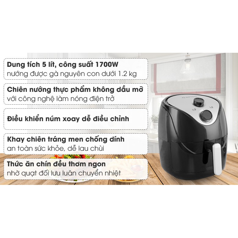 Nồi chiên, Nồi chiên không dầu, Nồi chiên không dầu rapido, Nồi Chiên Không Dầu Rapido RAF5.0M Bảo Hành 12 Tháng