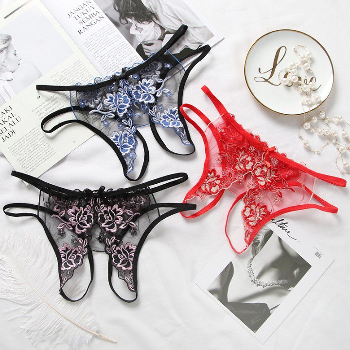 Quần lót lọt khe xẻ đáy thêu hoa sexy - Quần lót nữ gợi cảm cao cấp CM080