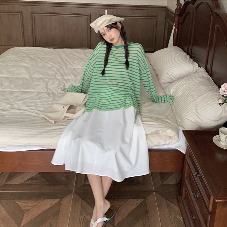 Áo thun ZHELIHANGFEI tay dài dáng rộng kẻ sọc chống nắng thời trang