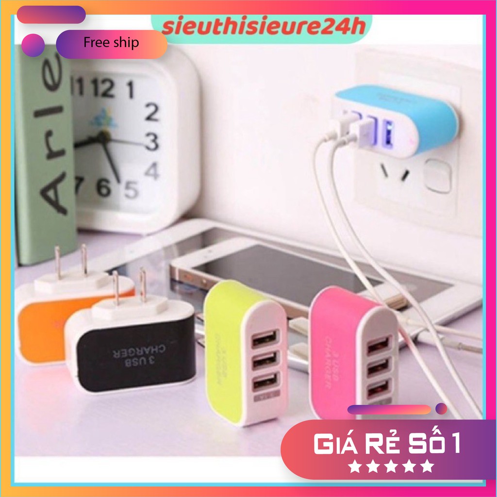 CỦ SẠC ĐA NĂNG ❤️FREESHIP❤️ Củ sạc 3 Cổng USB (Bảo hành 1 tháng)  giảm giá 50% mua ngay nhanh tay