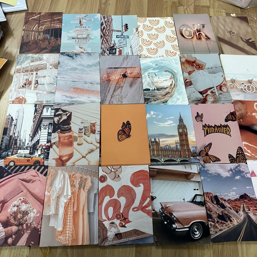 Postcard decal sticker dán tường tranh decor phòng ngủ style Hàn quốc set 24 hình tấm lớn 1300