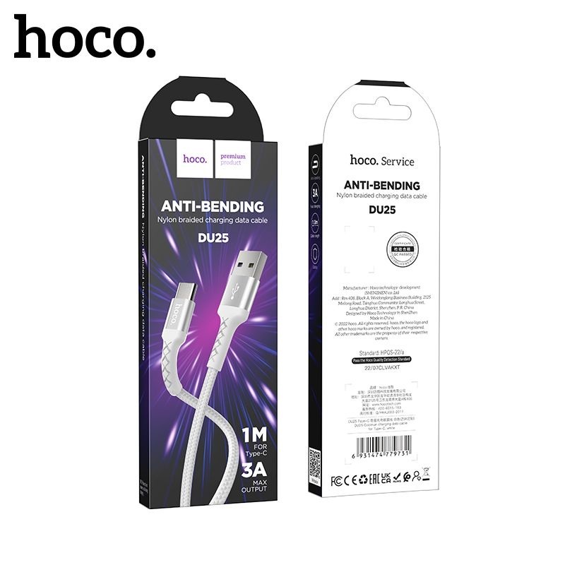 Cáp sạc DU25 sạc nhanh 3A Hoco vải dù siêu bền truyền dữ liệu dài 1M