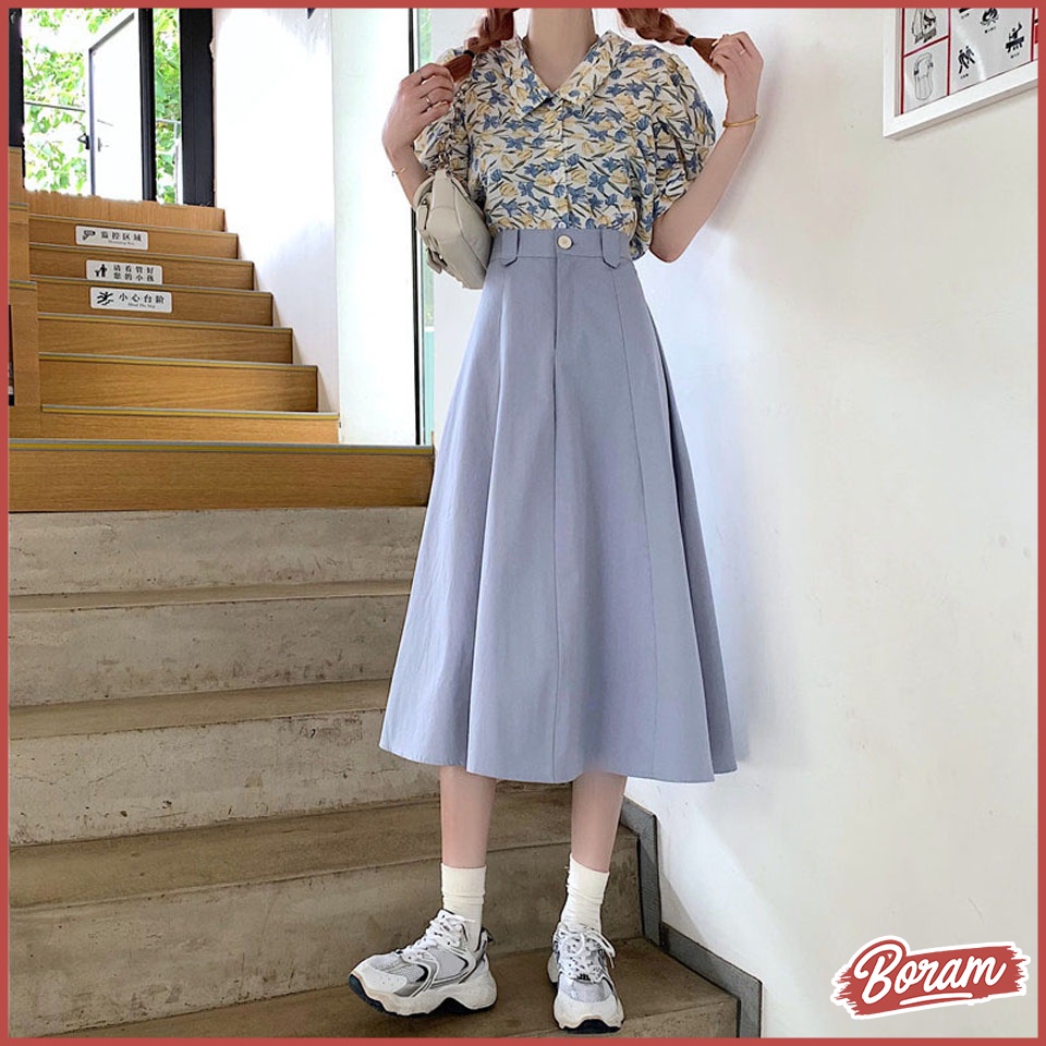 Váy Dài Chữ A Eo Cao Váy Kẻ Ô Dễ Thương BORAM SG