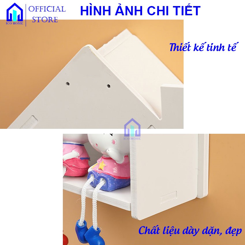 Kệ gỗ treo tường trang trí - Giá Gỗ Để Đồ Đa Năng hình ngôi nhà xinh xắn - ICO HOME