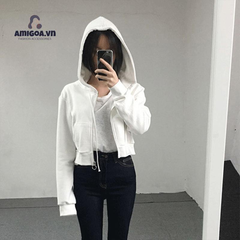 ✨✨Áo Khoác Cardigan Ngắn Mỏng Có Mũ Trùm Phối Khóa Kéo Xuân Thu Cho Nữ Sinh